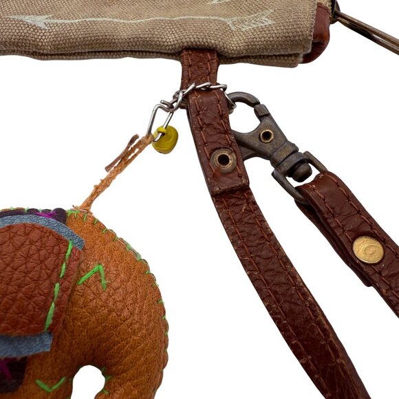 Primitives by Kathy Zipper Pouch Explore Arrows Tan Canvas Bag Elephant Keychain - Picture 5 of 10